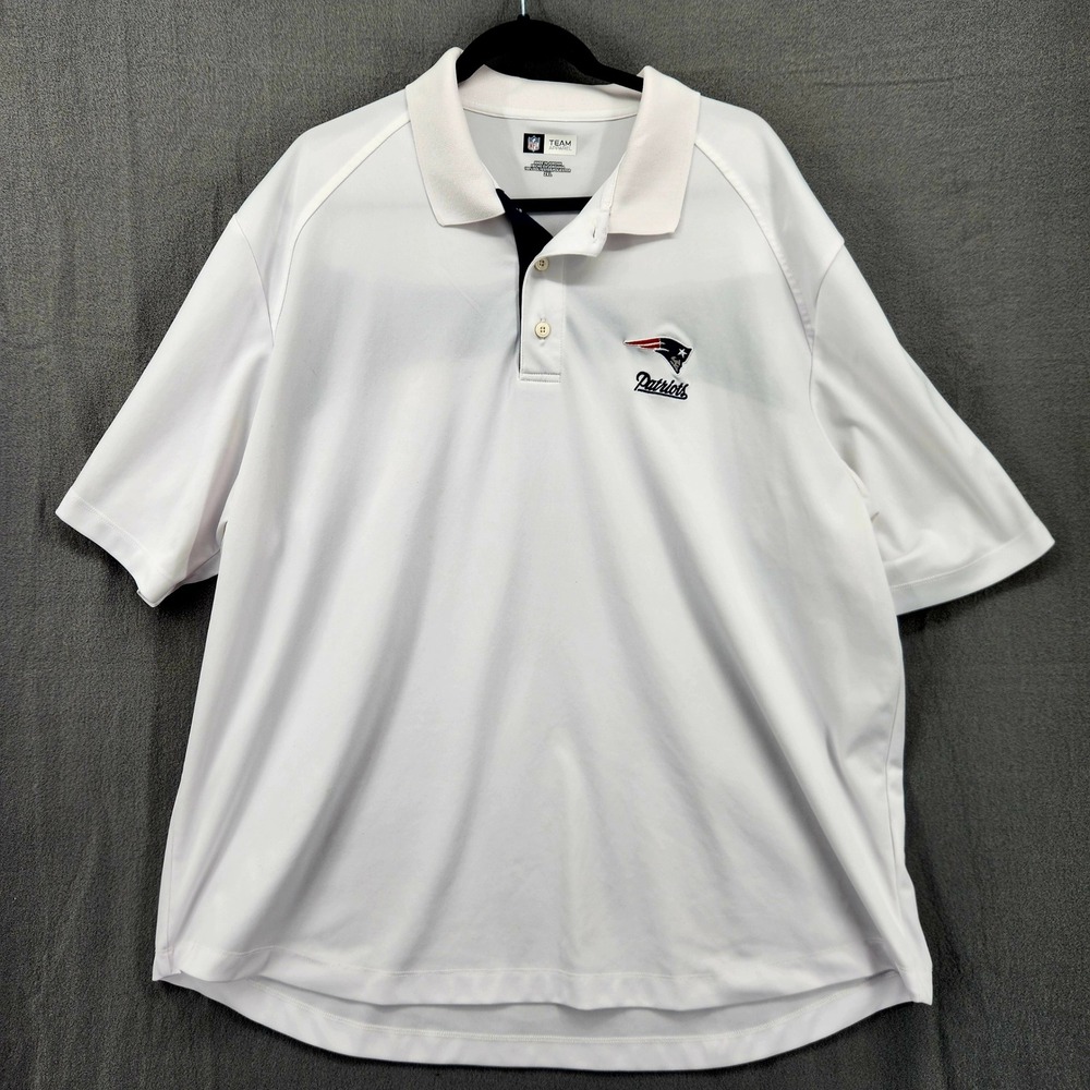 NFL Team Apparel New England Patriots Polo Shirt Mens 2XL White Navy Blue Logo